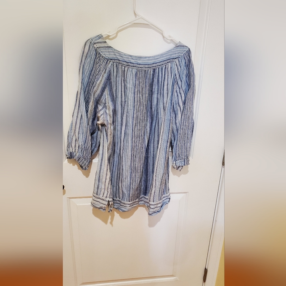 Lands' End Blue and White Cuffed Sleeve Sailor Collar Blouse